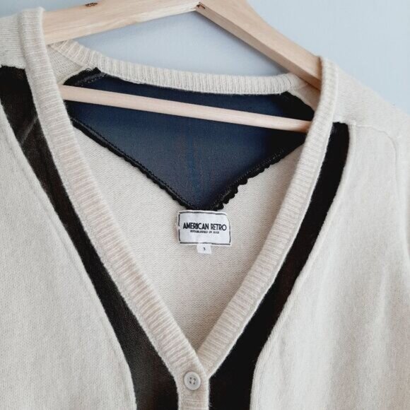 AMERICAN RETRO 100% Wool Button Down Cardigan w/ Black Mesh Sz M Flawed - Picture 5 of 14